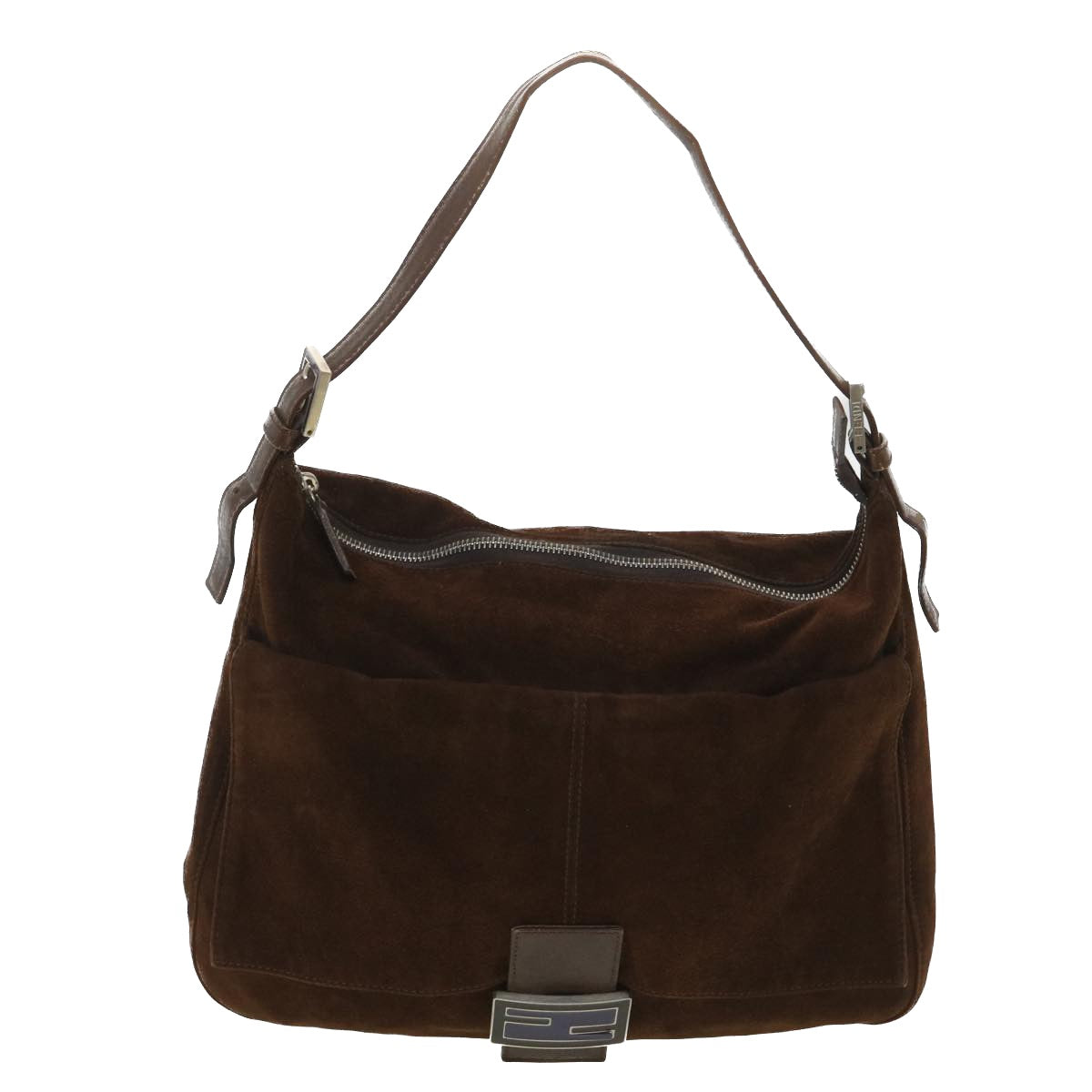 FENDI Mamma Baguette Shoulder Bag Suede Brown ki2706