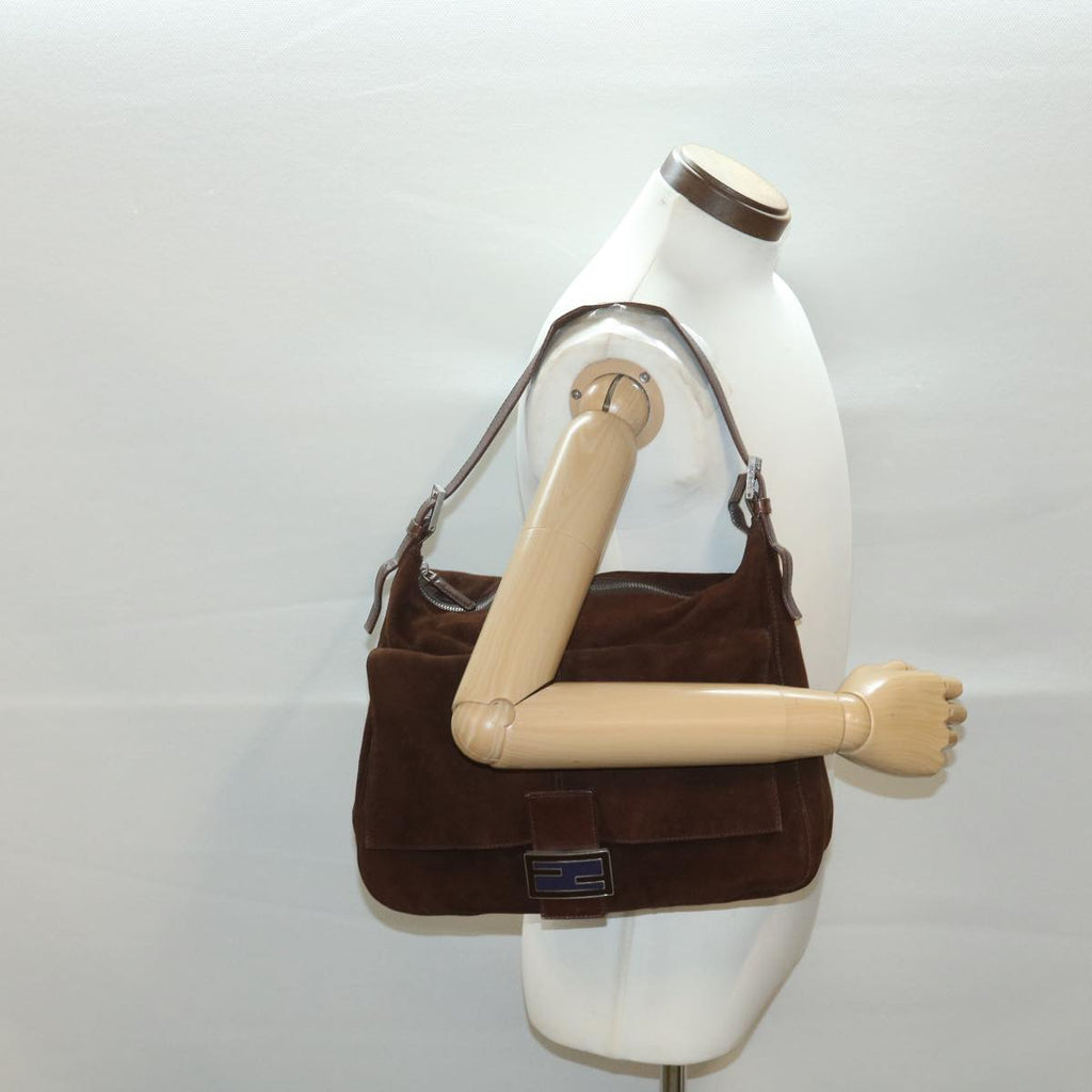 FENDI Mamma Baguette Shoulder Bag Suede Brown ki2706