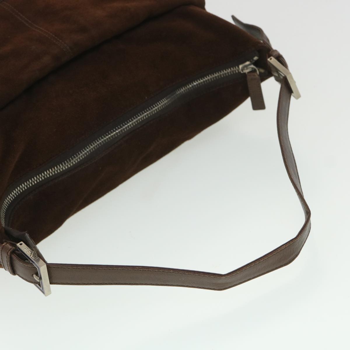 FENDI Mamma Baguette Shoulder Bag Suede Brown ki2706