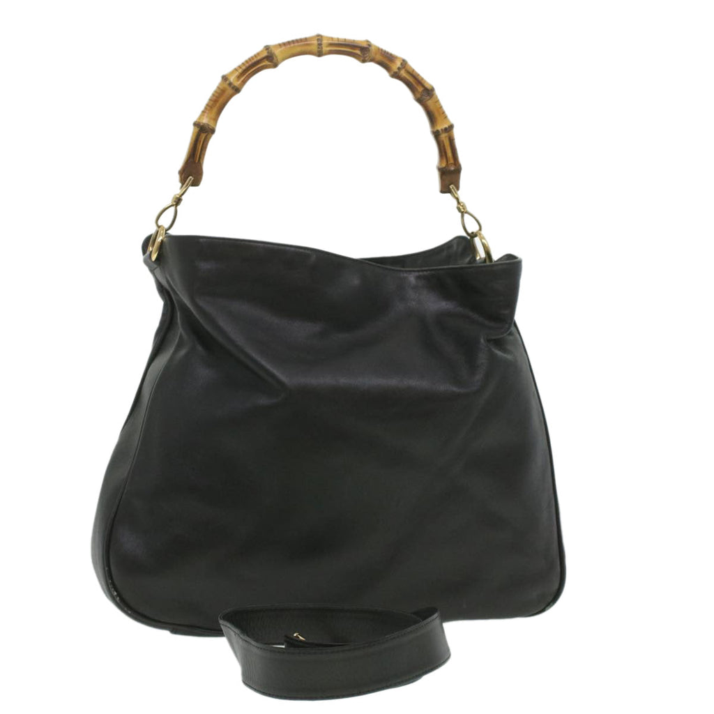 GUCCI Bamboo Shoulder Bag Leather 2way Black 001.1577.200047 ki2750