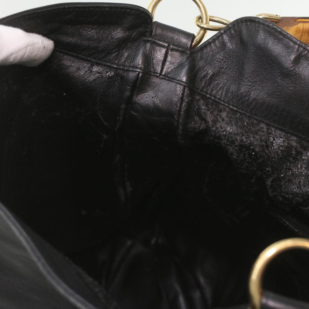 GUCCI Bamboo Shoulder Bag Leather 2way Black 001.1577.200047 ki2750