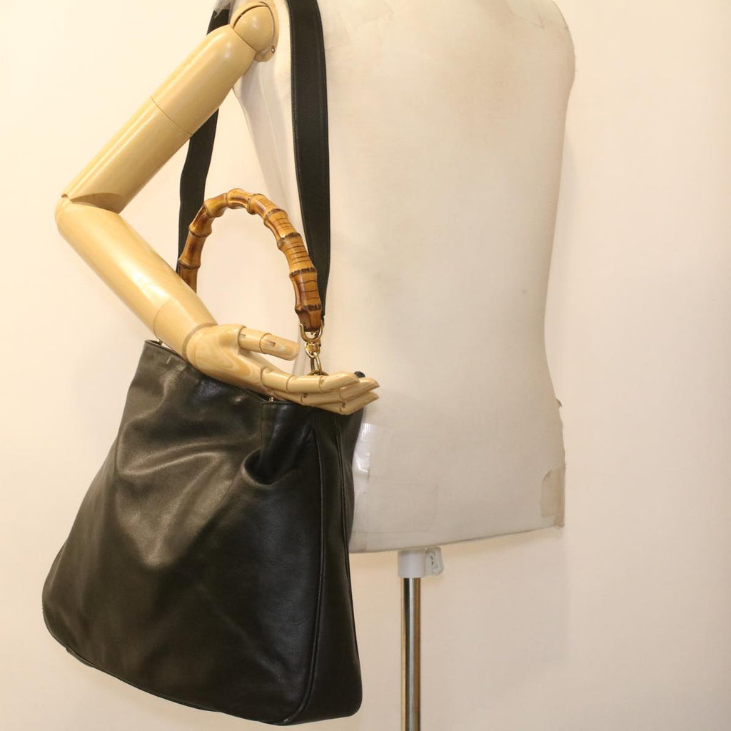 GUCCI Bamboo Shoulder Bag Leather 2way Black 001.1577.200047 ki2750