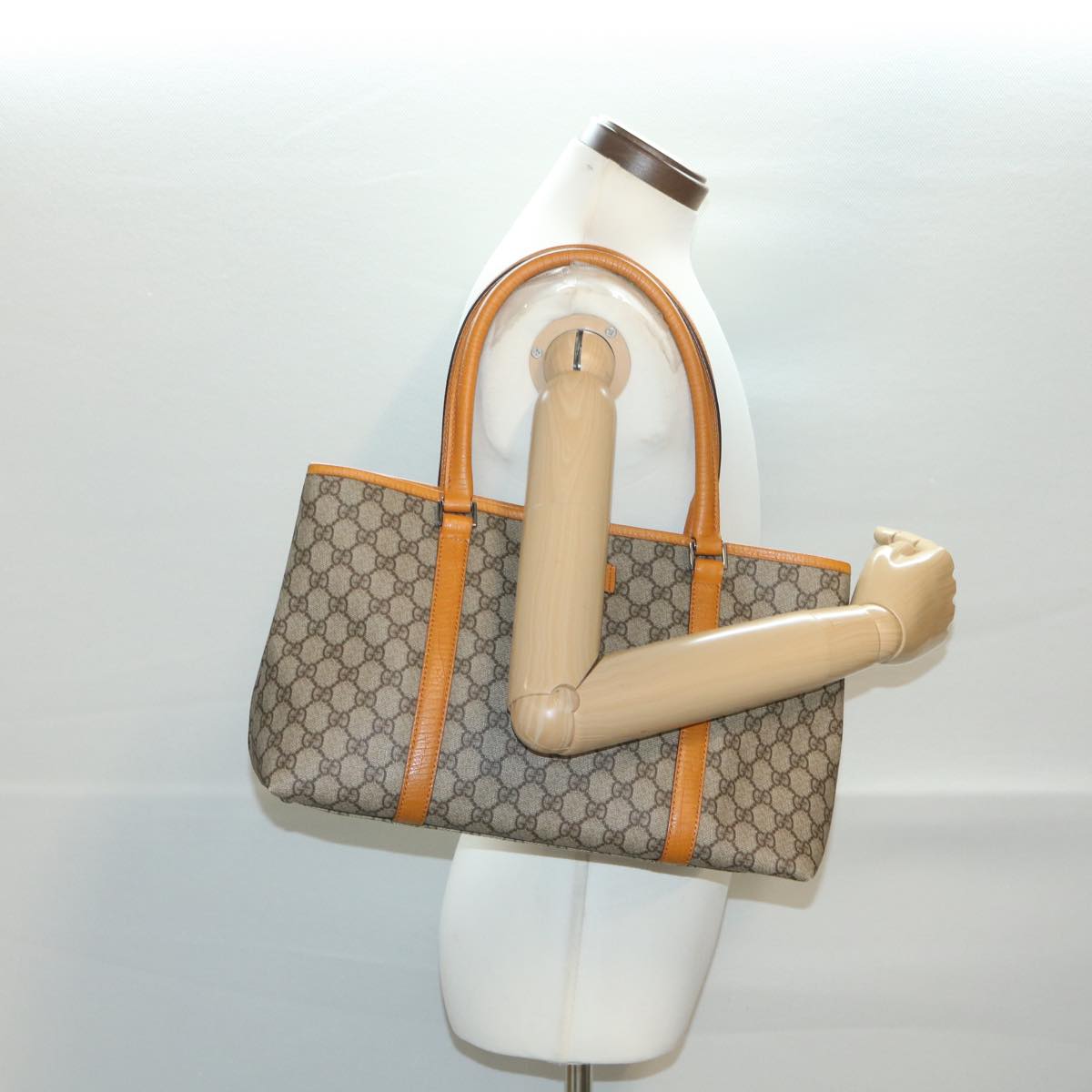 GUCCI GG Canvas Tote Bag PVC Leather Orange Beige 114595 ki2771