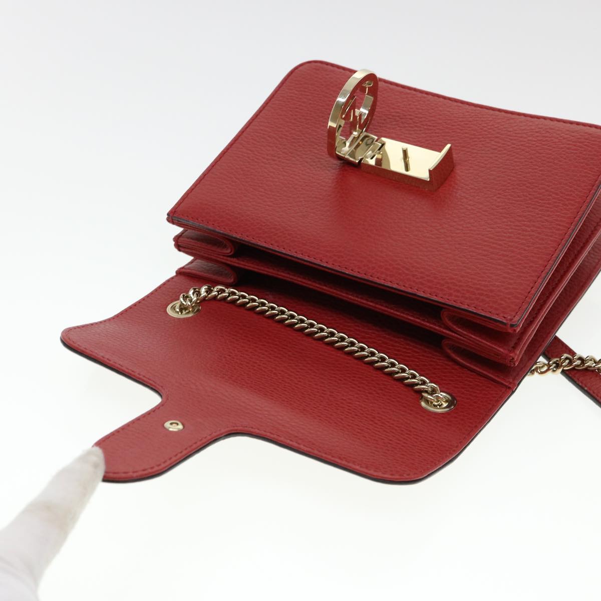 GUCCI Chain Interlocking Shoulder Bag Leather Red 510304 ki2778