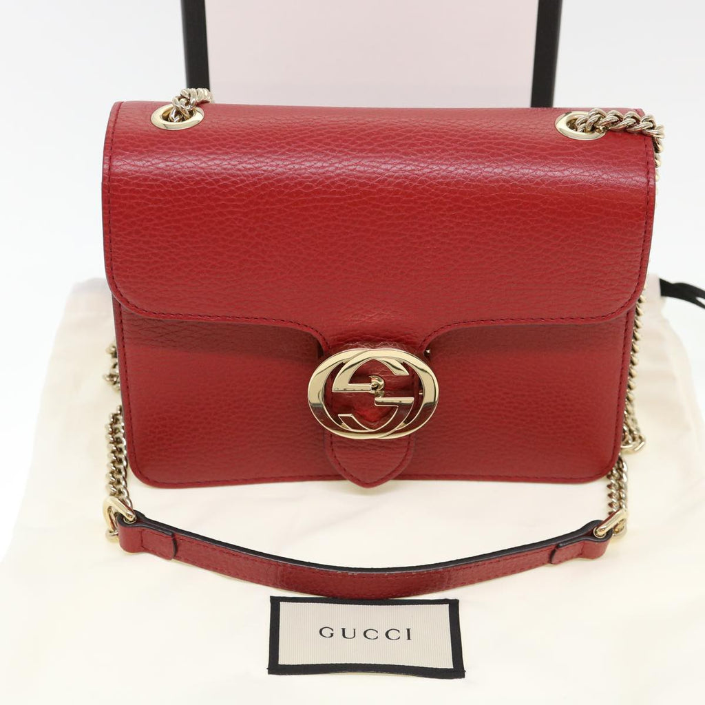 GUCCI Chain Interlocking Shoulder Bag Leather Red 510304 ki2778