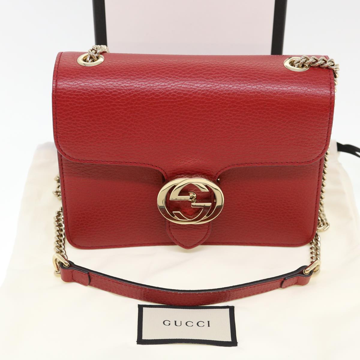 GUCCI Chain Interlocking Shoulder Bag Leather Red 510304 ki2778