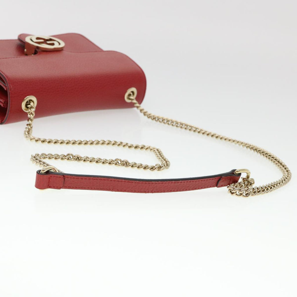 GUCCI Chain Interlocking Shoulder Bag Leather Red 510304 ki2778