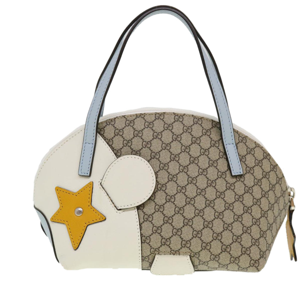 GUCCI GG Canvas Bear Hand Bag PVC Leather Beige ki2797
