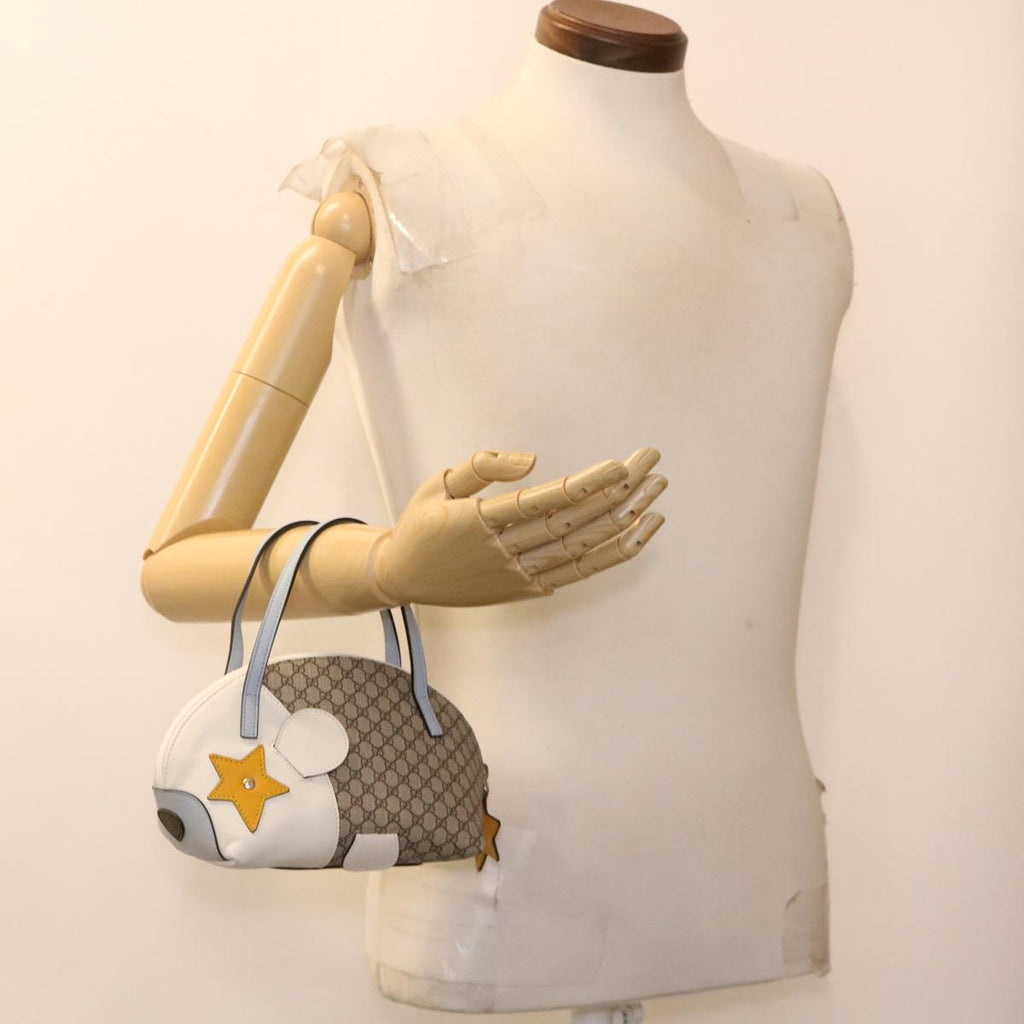 GUCCI GG Canvas Bear Hand Bag PVC Leather Beige ki2797