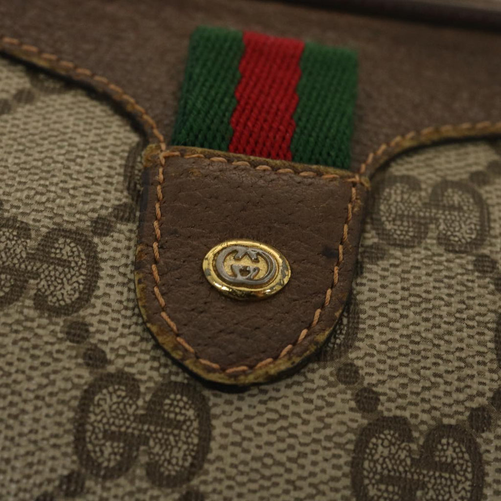 GUCCI GG Canvas Web Sherry Line Shoulder Bag PVC Leather Beige Green ki2800