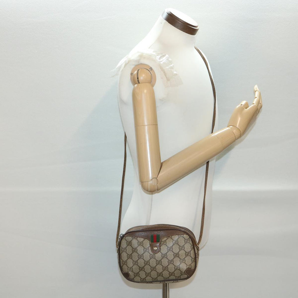 GUCCI GG Canvas Web Sherry Line Shoulder Bag PVC Leather Beige Green ki2800