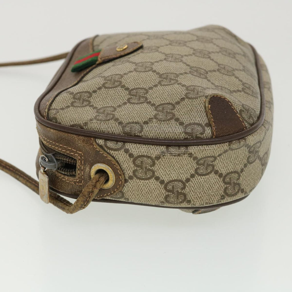 GUCCI GG Canvas Web Sherry Line Shoulder Bag PVC Leather Beige Green ki2800