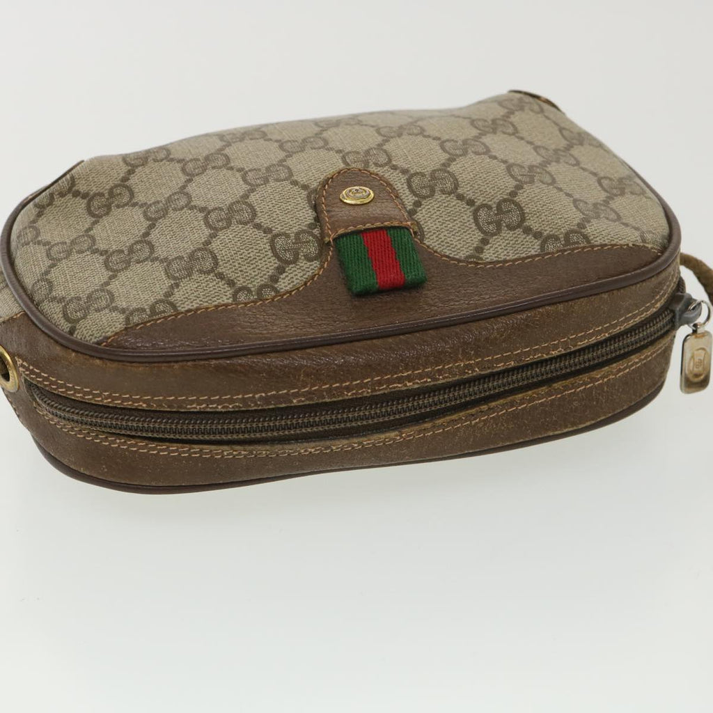 GUCCI GG Canvas Web Sherry Line Shoulder Bag PVC Leather Beige Green ki2800