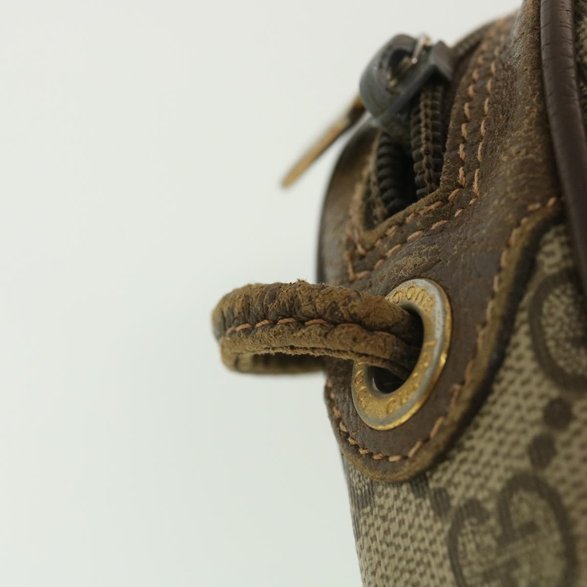 GUCCI GG Canvas Web Sherry Line Shoulder Bag PVC Leather Beige Green ki2800