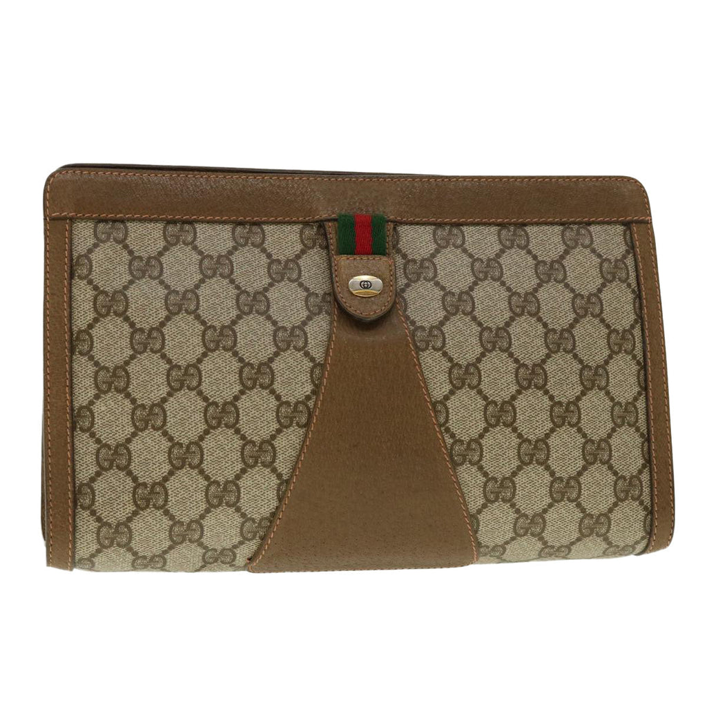 GUCCI GG Canvas Web Sherry Line Clutch Bag Beige Red Green 89.01.033 ki2822
