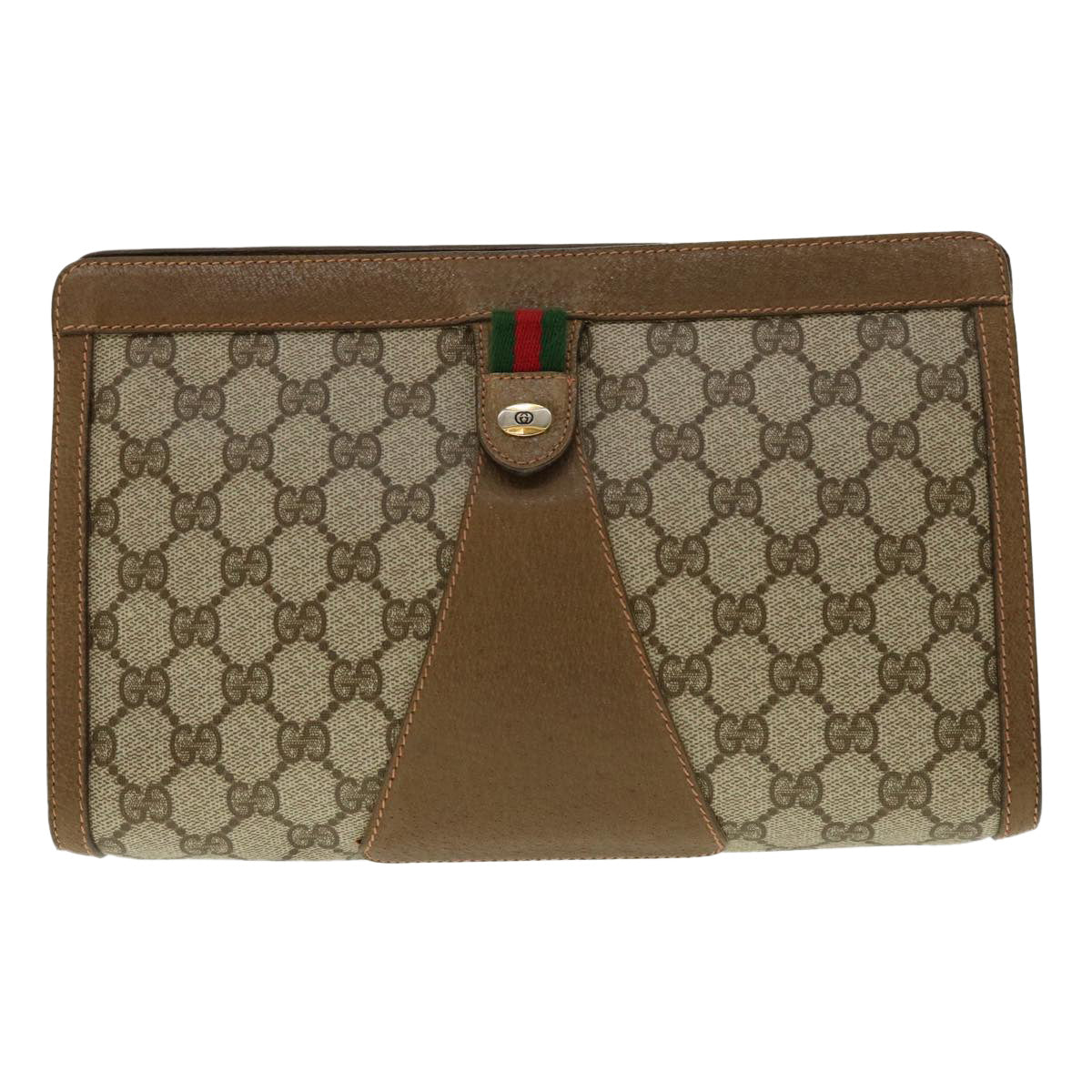 GUCCI GG Canvas Web Sherry Line Clutch Bag Beige Red Green 89.01.033 ki2822