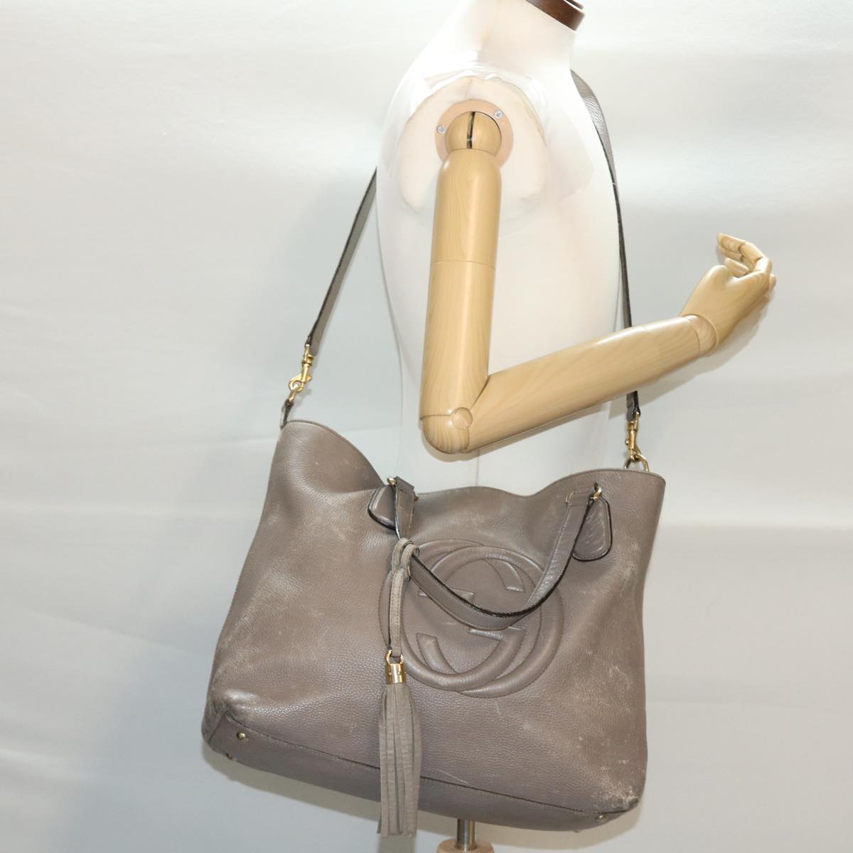 GUCCI Hand Bag Leather 2way Gray 282303 ki2849
