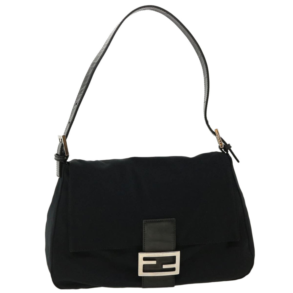 FENDI Mamma Baguette Shoulder Bag Nylon Black ki2894