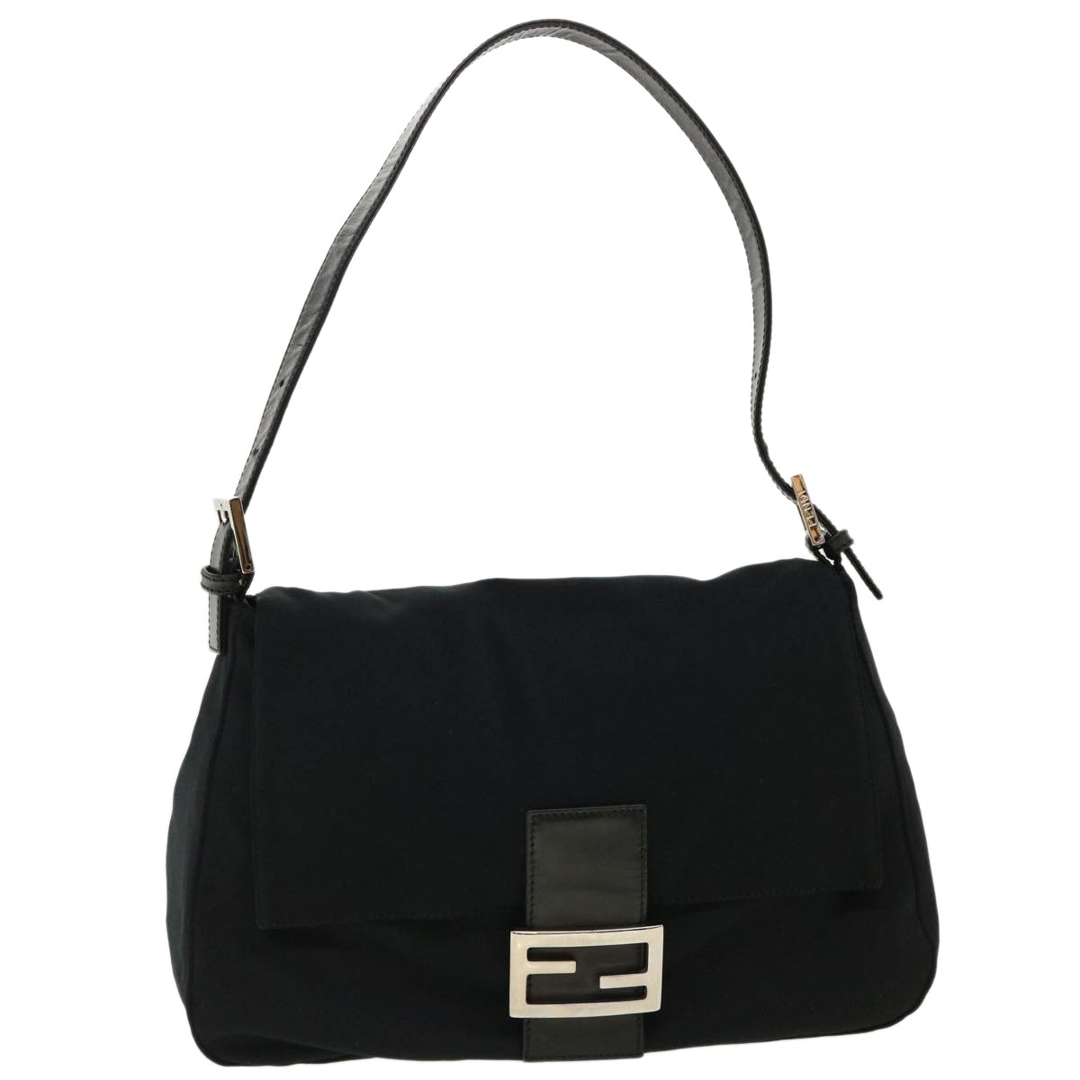 FENDI Mamma Baguette Shoulder Bag Nylon Black ki2894