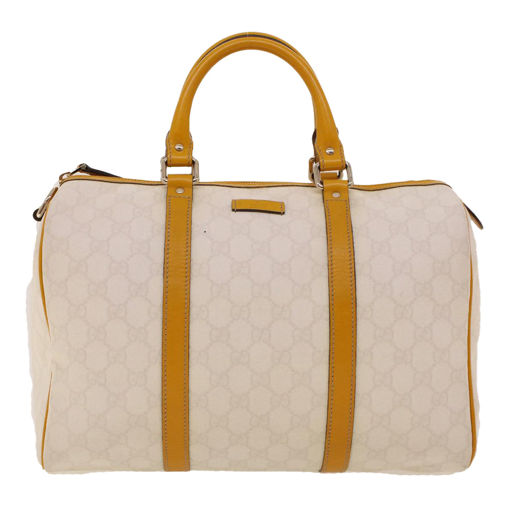 GUCCI GG Canvas Boston Bag PVC Leather White Yellow 193603 ki2920