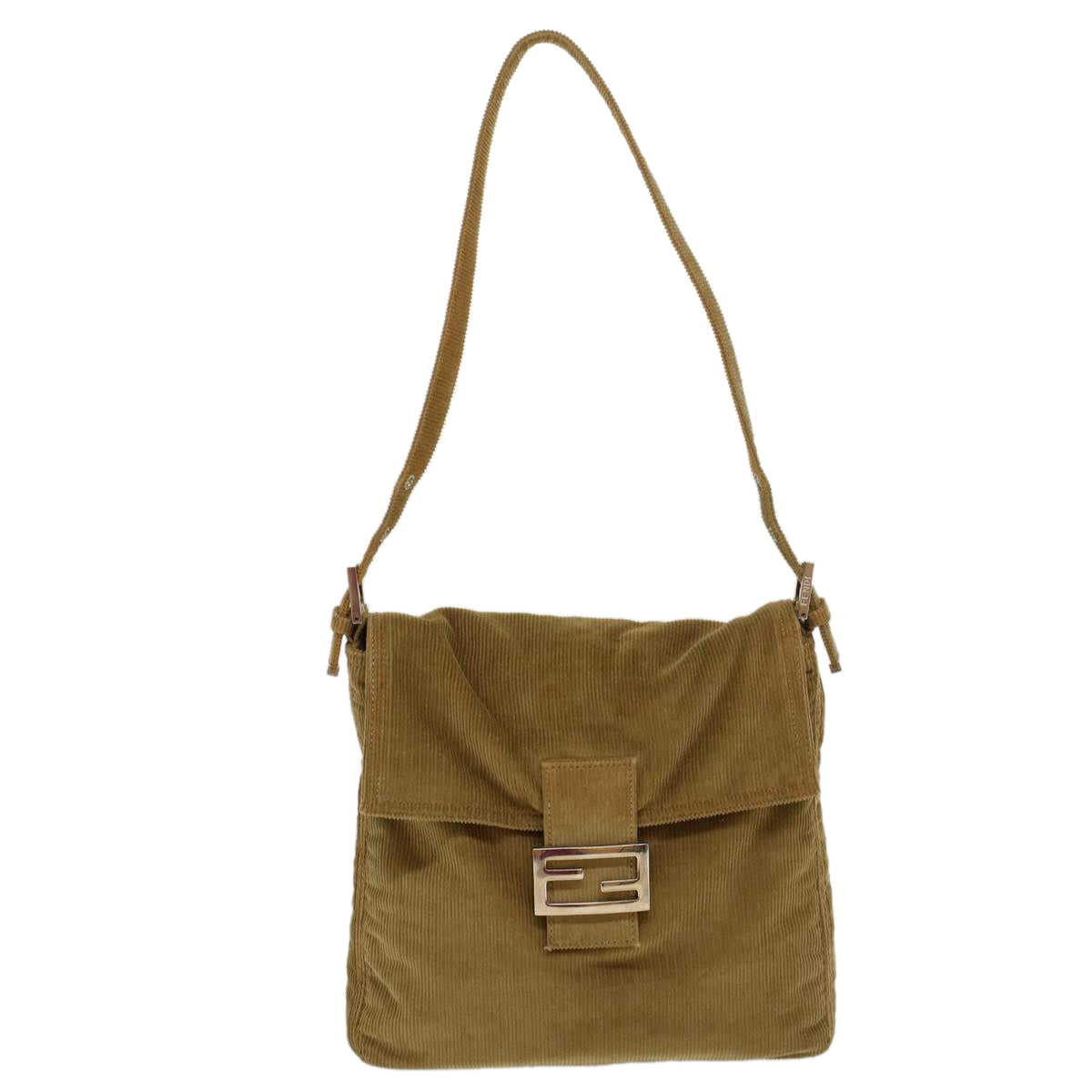 FENDI Mamma Baguette Shoulder Bag Corduroy Khaki ki2956