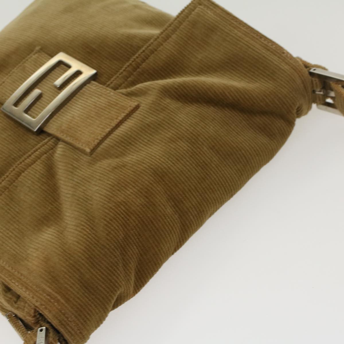 FENDI Mamma Baguette Shoulder Bag Corduroy Khaki ki2956
