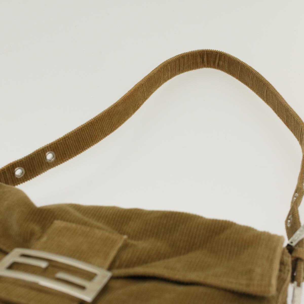 FENDI Mamma Baguette Shoulder Bag Corduroy Khaki ki2956
