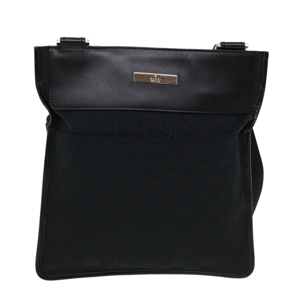 GUCCI GG Canvas Flat Shoulder Bag Black 0348 ki2992