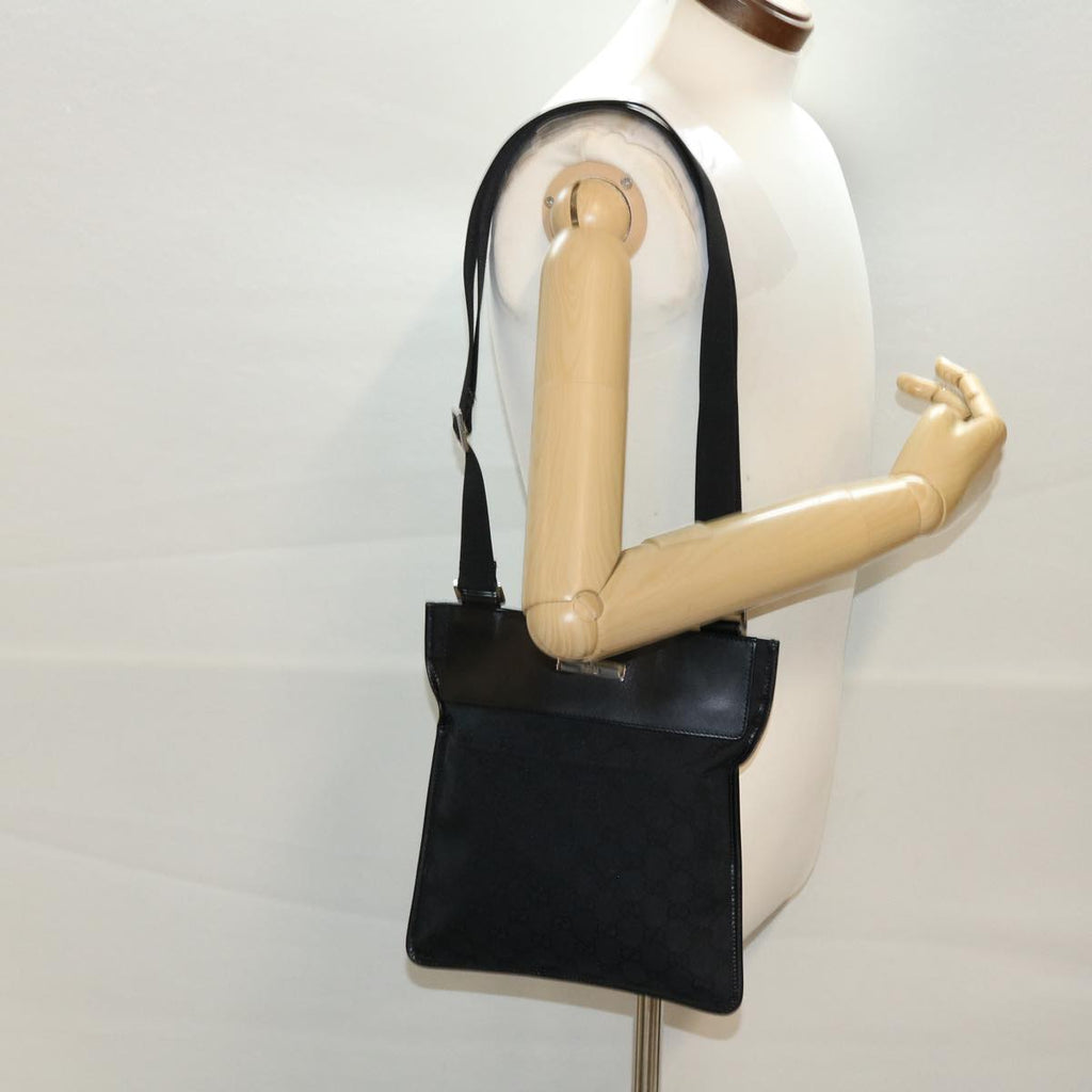 GUCCI GG Canvas Flat Shoulder Bag Black 0348 ki2992