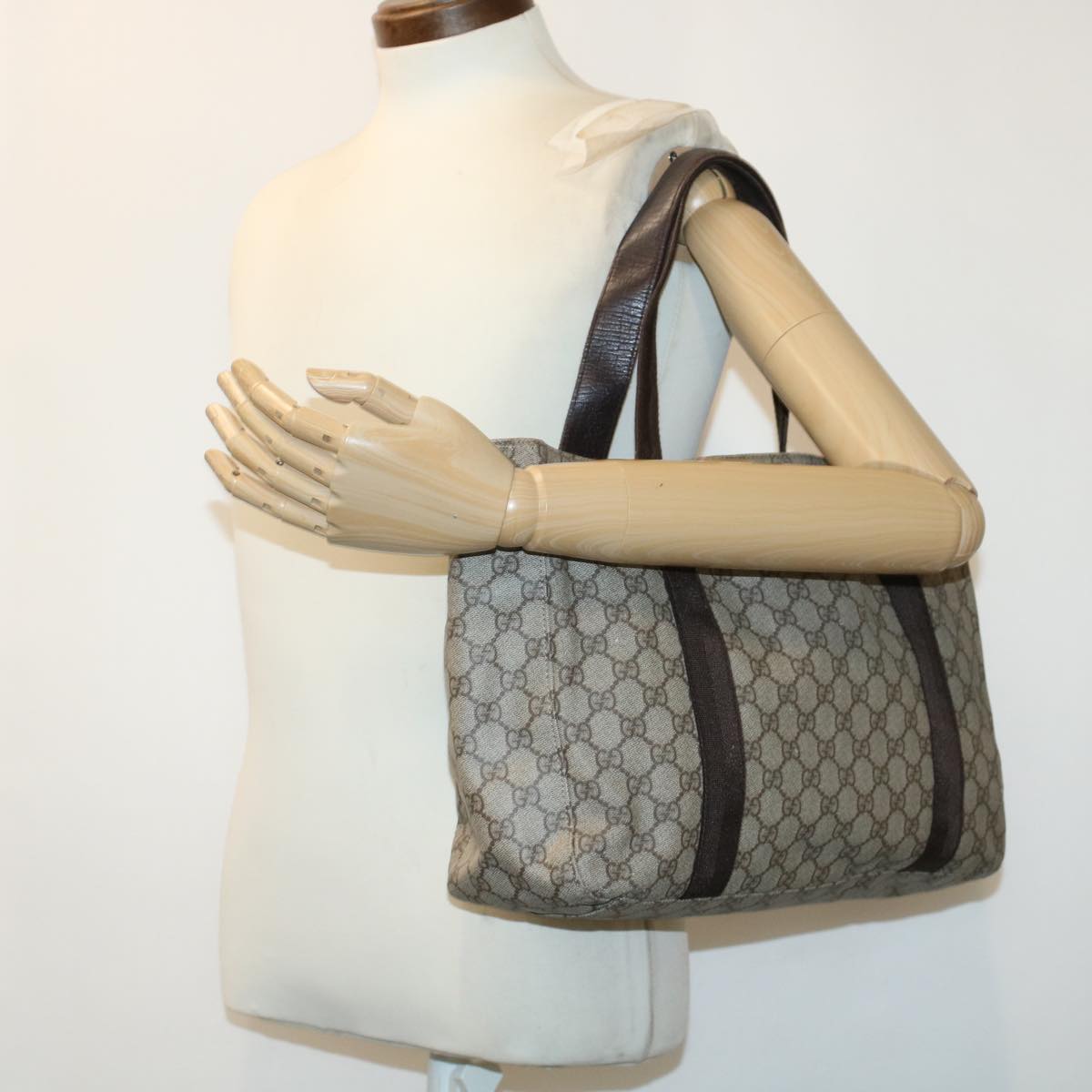 GUCCI GG Canvas Tote Bag PVC Leather Beige 141624 ki3005