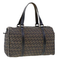 FENDI Zucchino Canvas Hand Bag Leather Navy ki3064