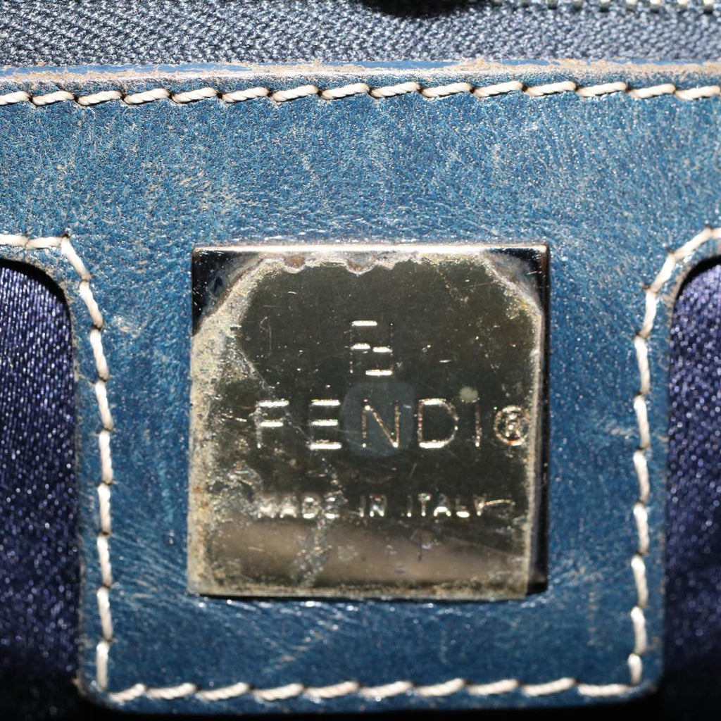 FENDI Zucchino Canvas Hand Bag Leather Navy ki3064