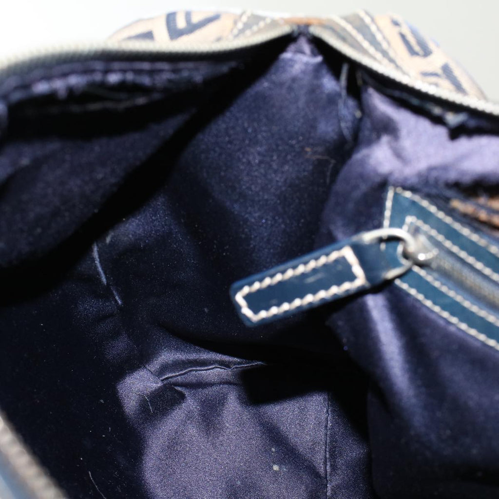 FENDI Zucchino Canvas Hand Bag Leather Navy ki3064