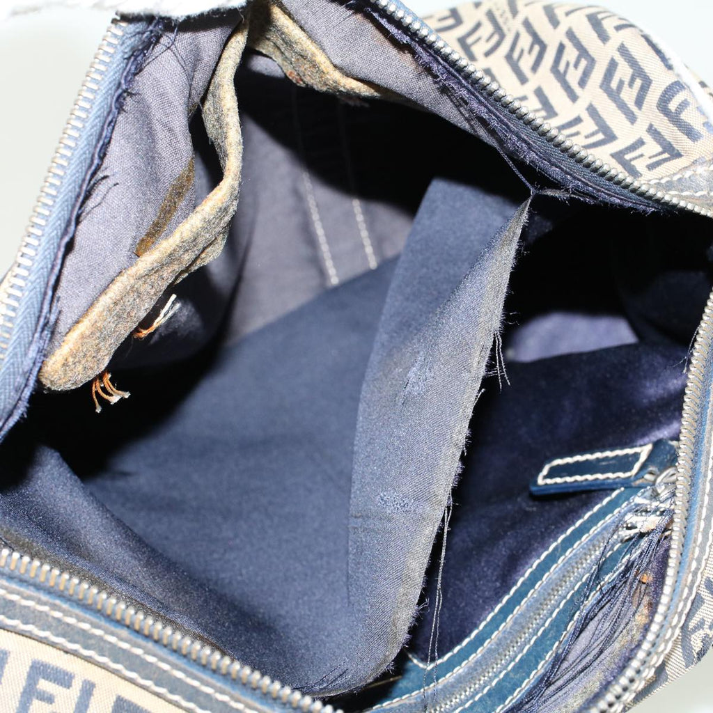 FENDI Zucchino Canvas Hand Bag Leather Navy ki3064