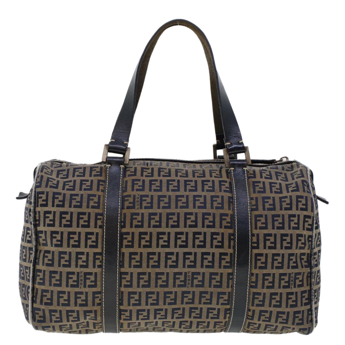 FENDI Zucchino Canvas Hand Bag Leather Navy ki3064