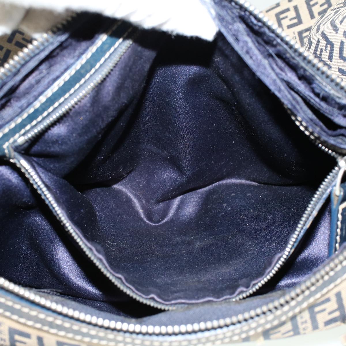 FENDI Zucchino Canvas Hand Bag Leather Navy ki3064