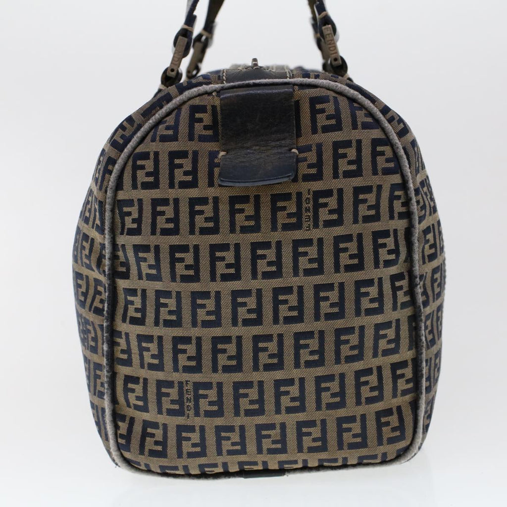 FENDI Zucchino Canvas Hand Bag Leather Navy ki3064