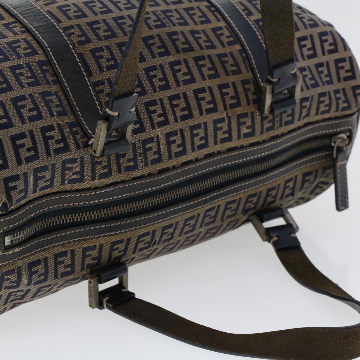 FENDI Zucchino Canvas Hand Bag Leather Navy ki3064