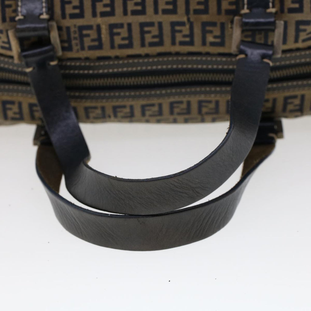 FENDI Zucchino Canvas Hand Bag Leather Navy ki3064