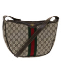 GUCCI GG Canvas Web Sherry Line Shoulder Bag PVC Leather Beige Green ki3157