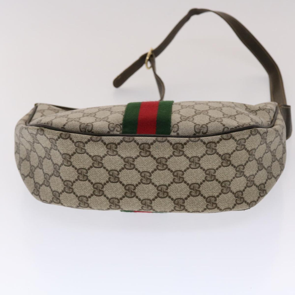 GUCCI GG Canvas Web Sherry Line Shoulder Bag PVC Leather Beige Green ki3157