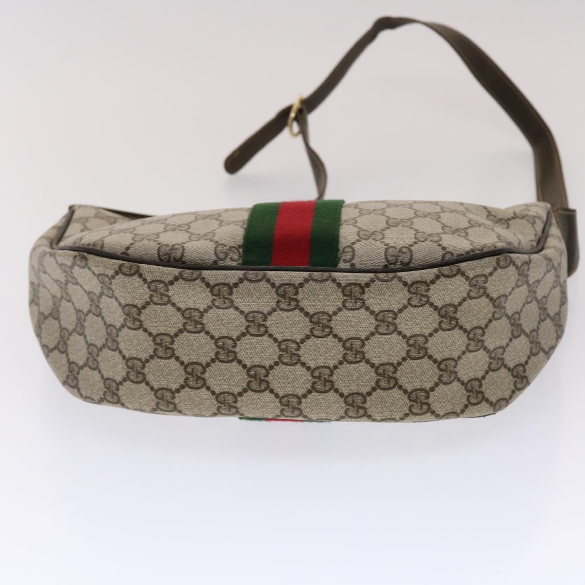GUCCI GG Canvas Web Sherry Line Shoulder Bag PVC Leather Beige Green ki3157
