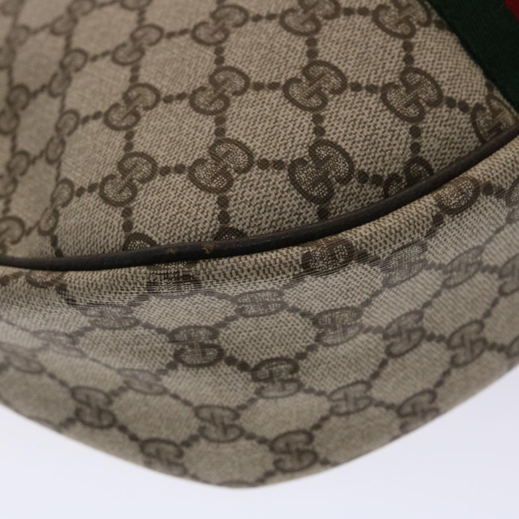 GUCCI GG Canvas Web Sherry Line Shoulder Bag PVC Leather Beige Green ki3157