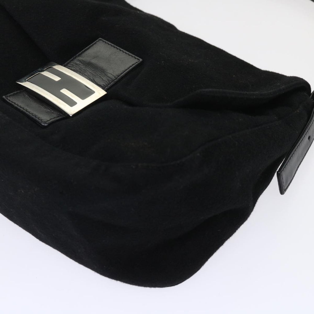 FENDI Mamma Baguette Shoulder Bag Wool Leather Black 2348 26325 093 ki3163