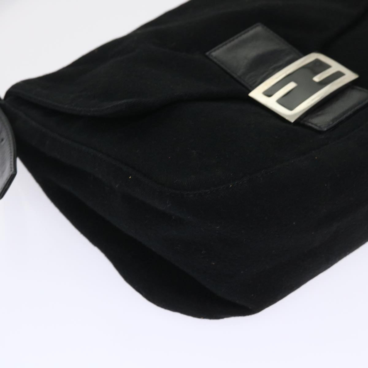 FENDI Mamma Baguette Shoulder Bag Wool Leather Black 2348 26325 093 ki3163