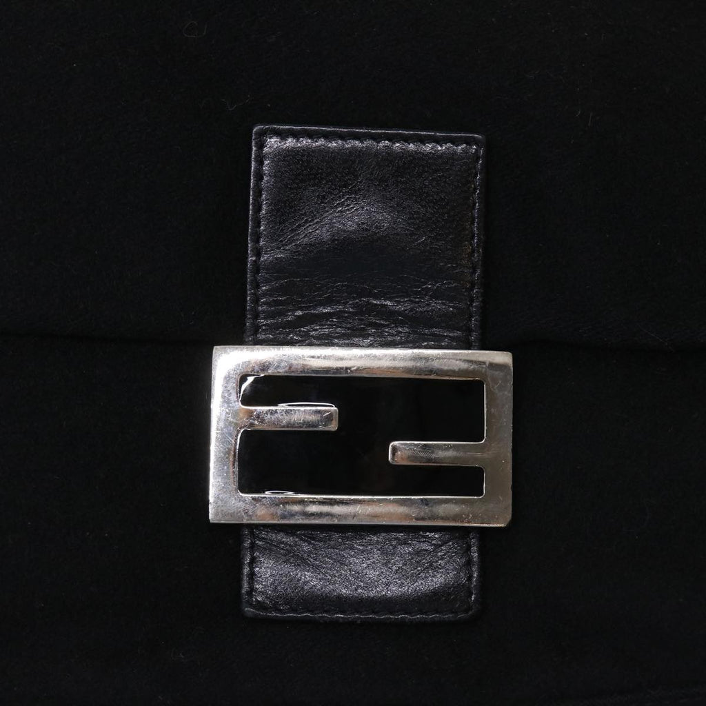 FENDI Mamma Baguette Shoulder Bag Wool Leather Black 2348 26325 093 ki3163
