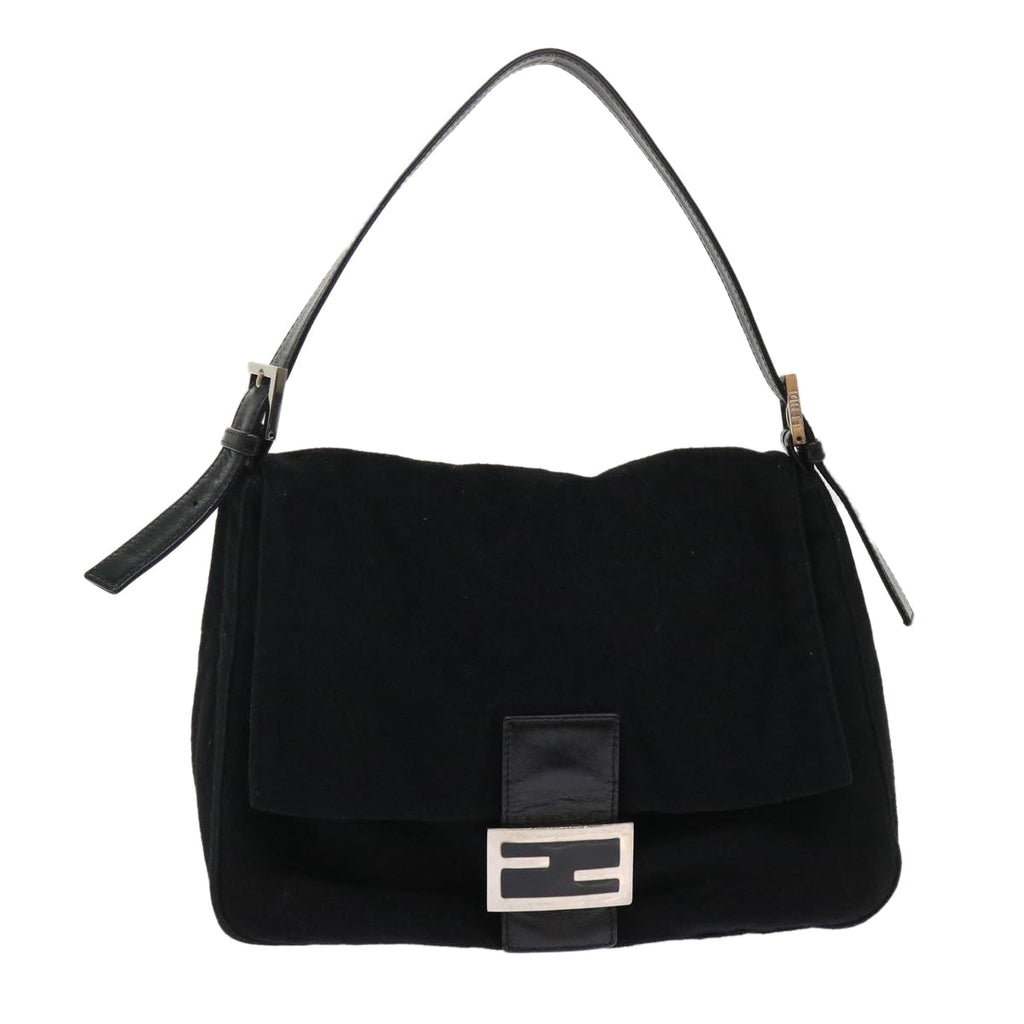 FENDI Mamma Baguette Shoulder Bag Wool Leather Black 2348 26325 093 ki3163