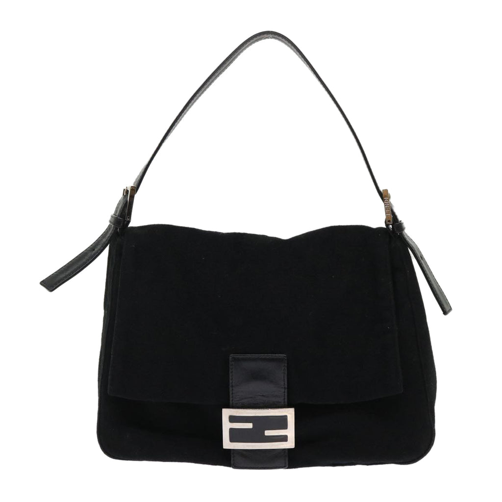 FENDI Mamma Baguette Shoulder Bag Wool Leather Black 2348 26325 093 ki3163