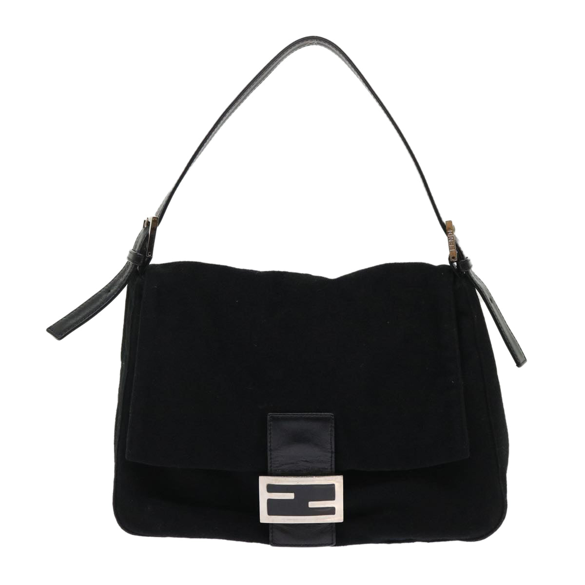 FENDI Mamma Baguette Shoulder Bag Wool Leather Black 2348 26325 093 ki3163