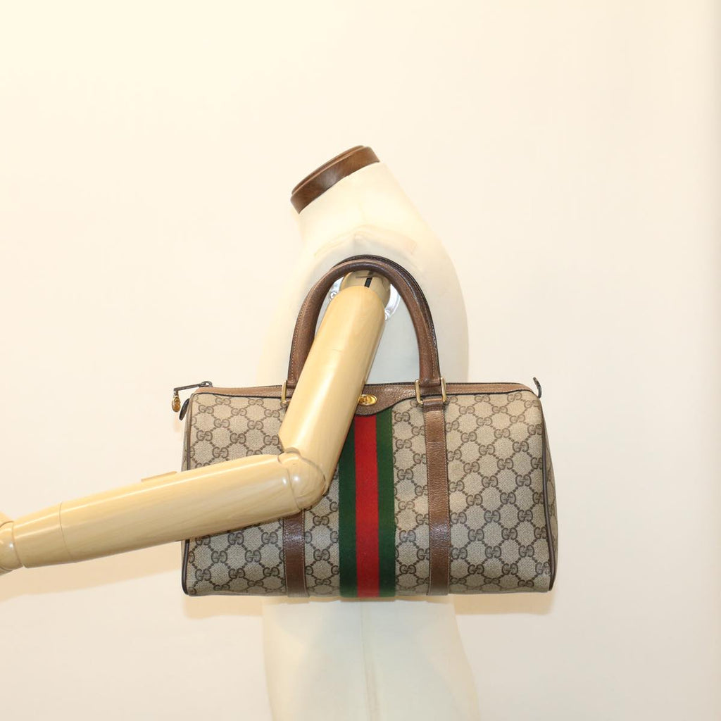 GUCCI GG Canvas Web Sherry Line Hand Bag Beige Red Green 012.3842.58 ki3250